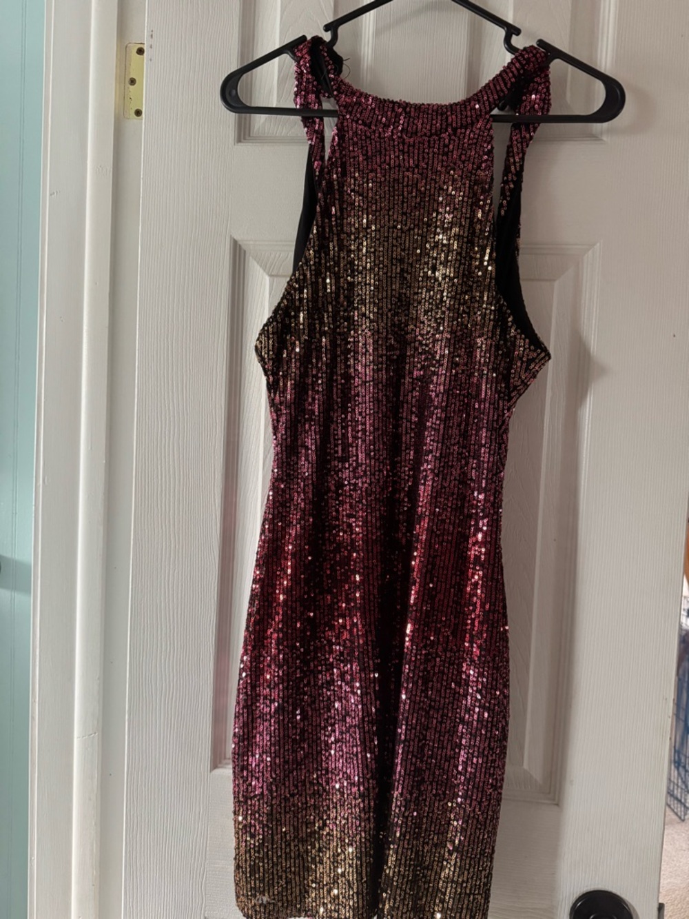 B Darlin Pink and Gold Sequin Backless Party Dress